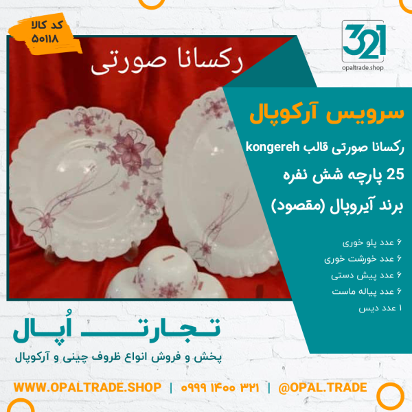 سرویس 25 پارچه آیروپال رکسانا صورتی قالب کنگره کد 50118