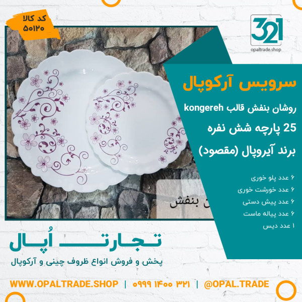 سرویس 25 پارچه آیروپال روشان بنفش قالب کنگره کد 50120