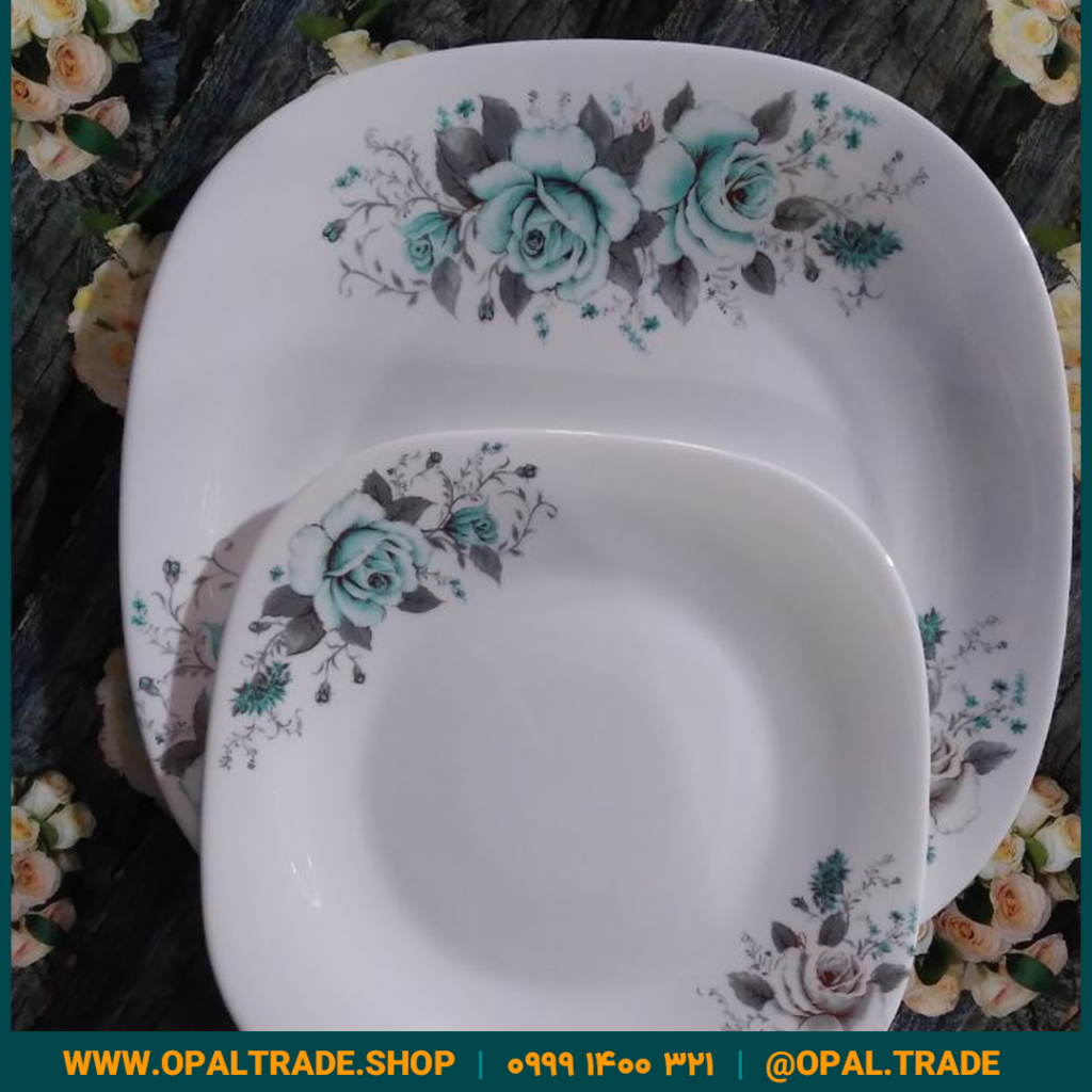 سرویس 26 پارچه طرحدار مقصود گلوریا سبز قالب چهارگوش کد 50146