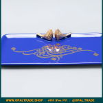 ظروف کادویی سرامیکی دیس مستطیل سرمه ای لیبل طلا کد 80102 - Image 5