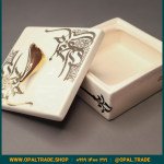 ظروف کادویی سرامیکی ظرف دربدار مربع بزرگ لیبل طلا کد 80163