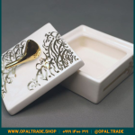 ظروف کادویی سرامیکی ظرف دربدار مربع کوچک لیبل طلا کد 80164 - Image 5