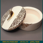 ظروف کادویی سرامیکی ظرف دربدار گرد بزرگ لیبل طلا کد 80166