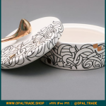 ظروف کادویی سرامیکی ظرف دربدار گرد کوچک تایپو خطی کد 80189