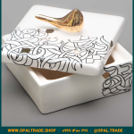 ظروف کادویی سرامیکی ظرف دربدار مربع کوچک تایپو خطی کد 80190