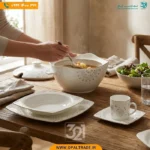 سرویس ۱۲۹ پارچه ۱۸ نفره بن چاینا چینی استخوانی مقصود