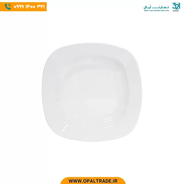 بشقاب گود 22 سانتیمتری خورش خوری مربع سفید هتلی چینی زرین کد 42140 - Image 1
