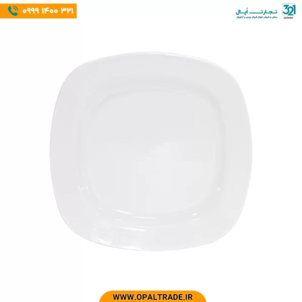 بشقاب تخت 27 سانتیمتری غذاخوری مربع سفید هتلی چینی زرین کد 42148 - Image 1