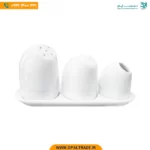 ست 4 پارچه نمک، فلفل و جای خلال دندان سفید هتلی چینی زرین کد 42151