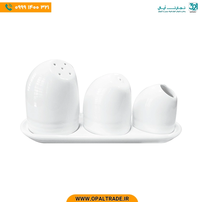 opaltrade-products-zariniran-Hoteli-42151 ست 4 پارچه نمک، فلفل و جای خلال دندان سفید هتلی چینی زرین کد 42151 - Image 1