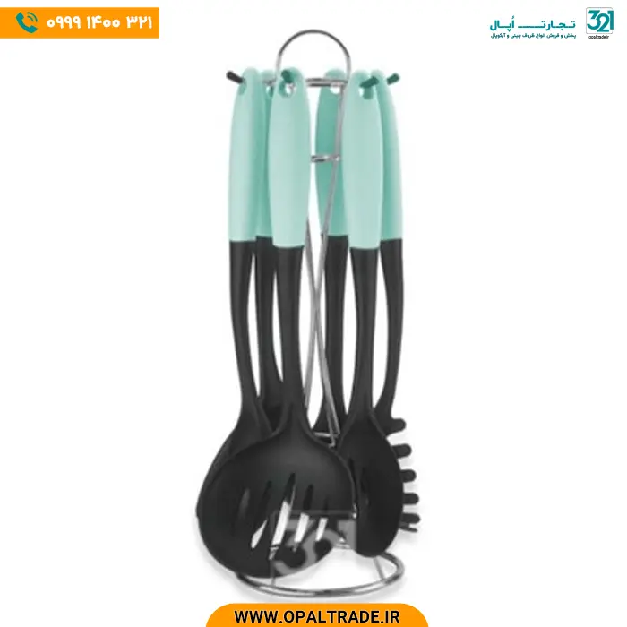 opaltrade-products-arshia-2418-82202-1 2418 سرویس کفگیر و ملاقه 7 پارچه تفلون رنگي فیروزهای کد 82202