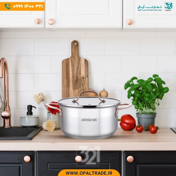 2977 قابلمه تک استیل 28 ‫دو درب دسته مسی کد 82152
