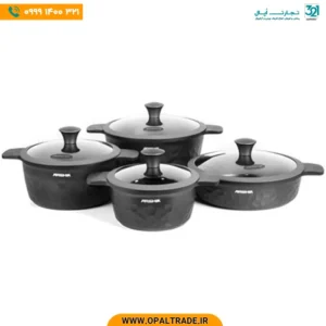 3009 ‫سرویس قابلمه 8 پارچه چدن گرانیت مشکی‬‏ کد 82177
