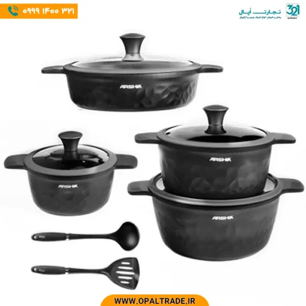 3009 ‫سرویس قابلمه 8 پارچه چدن گرانیت مشکی‬‏ کد 82177