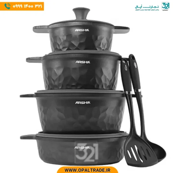 3009 ‫سرویس قابلمه 8 پارچه چدن گرانیت مشکی‬‏ کد 82177