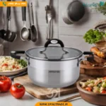 3082 ‫قابلمه تک استیل 28 دو درب دسته مشکی‬‫ کد 82145