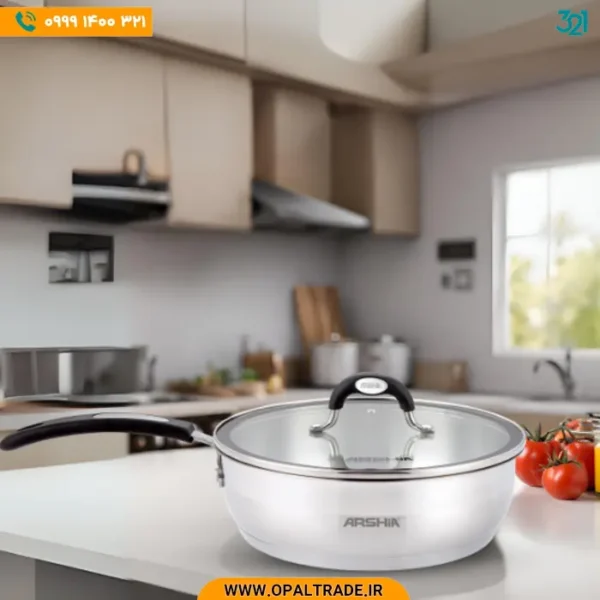 ماهیتابه استیل ضد زنگ عرشیا دسته بلند با دو درب 24 سانتی متری