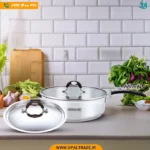 3085 تابه تک استیل سایز 28 دو درب دسته مشکی کد 82111