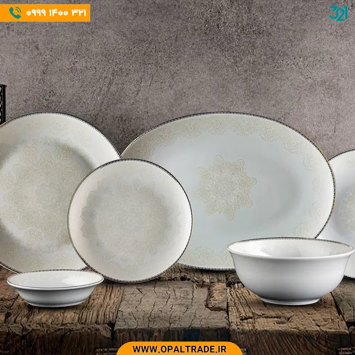 سرویس چینی مقصود 88 پارچه 12 نفره پایون فول دکور گرد کد 90252