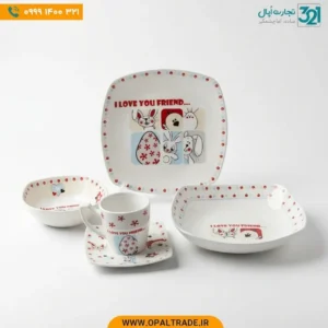 سرویس غذاخوری 5 پارچه اوپال طرح دوستی قرمز-آبی