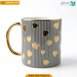 ماگ چینی لوکس طرح قلب با روکش PVD طلایی