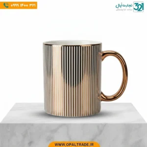 ماگ چینی لوکس طرح لاین با روکش طلایی PVD
