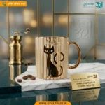 ماگ چینی لوکس طرح گربه با روکش طلایی PVD - Image 2