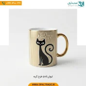 ماگ چینی لوکس طرح گربه با روکش طلایی PVD