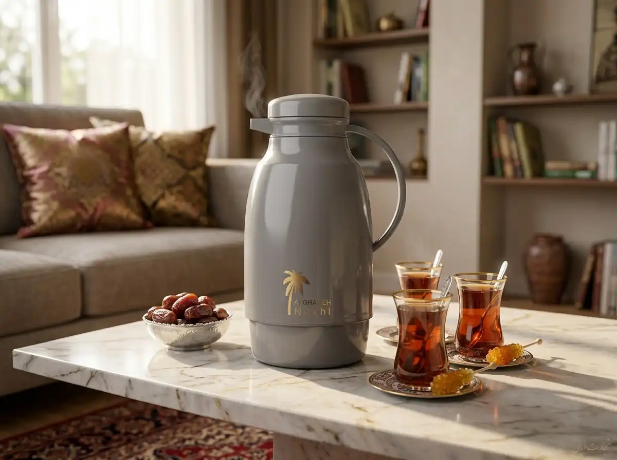 فلاسک نخل طوسی ۱ لیتر الغامه روی میز پذیرایی