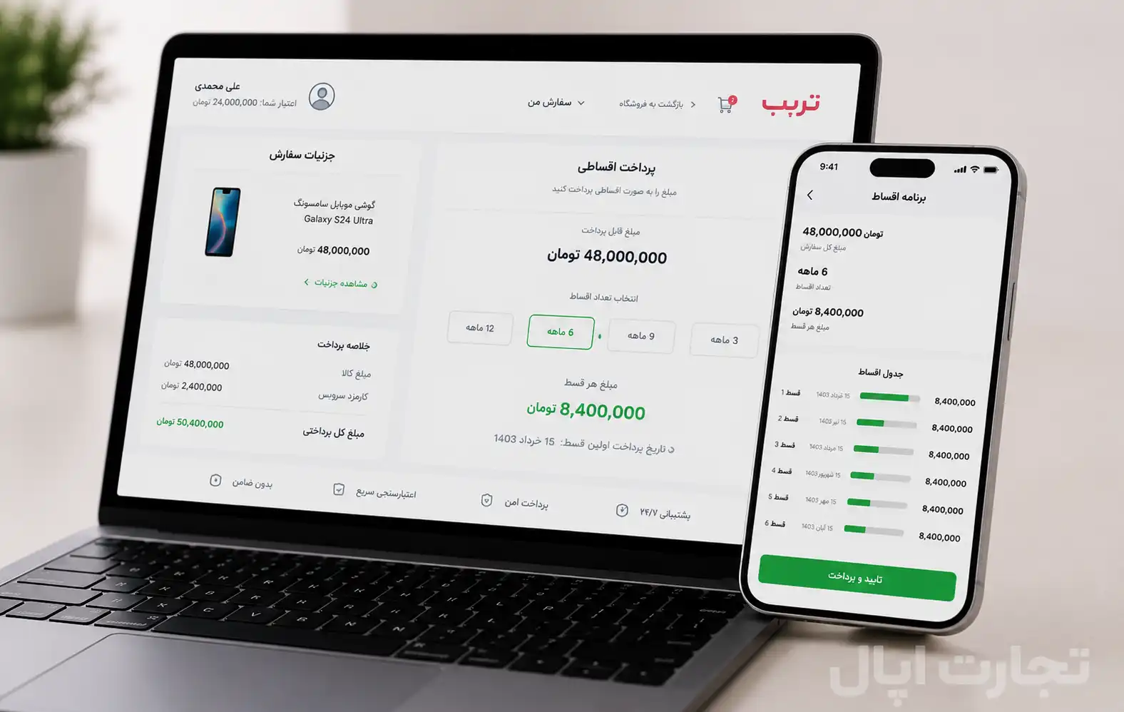کاربر در حال خرید اینترنتی با ترب پی